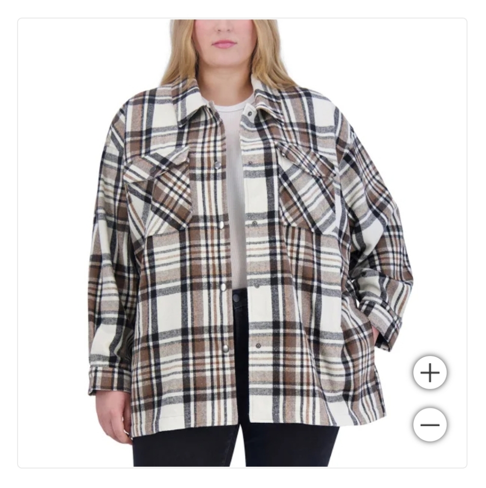 Plaid Shacket Shirt Jacket Snap Down Pockets Oversized Wool Blend NEW - Picture 1 of 9